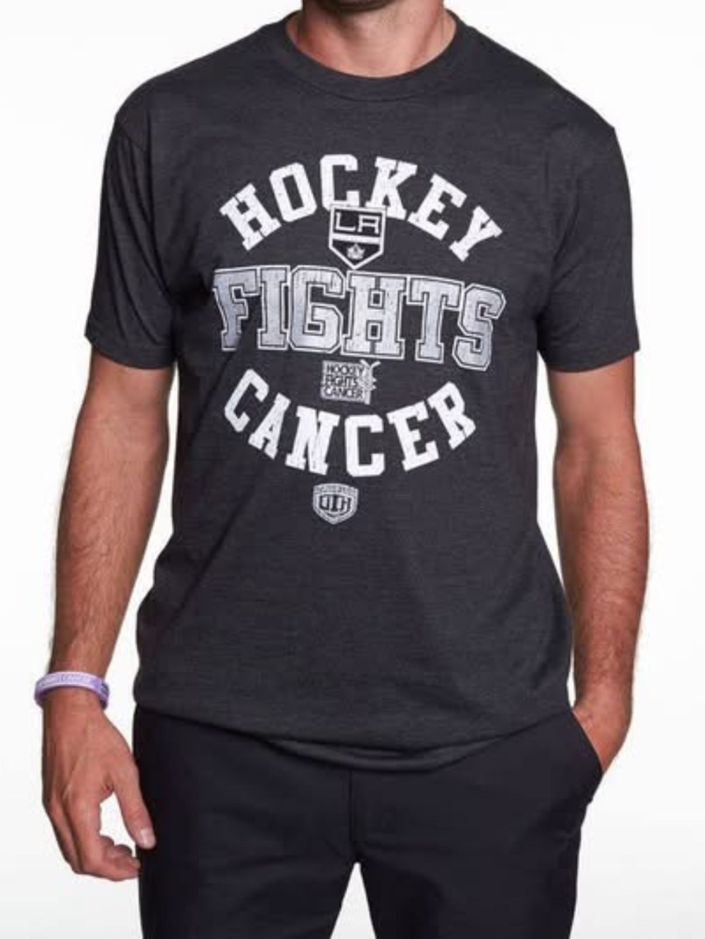 LA Kings Hockey Fights Cancer NHL Graphic T Shirt Charcoal Gray Medium